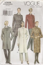 7978 VOGUE STRAIGHT COLLAR 1-2 Breasted COAT LENGTHS PATTERN 14-18 UNCUT